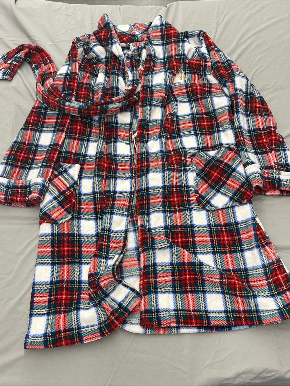 Ralph Lauren Red White Blue Plaid Fleece Robe Women’s Size Large